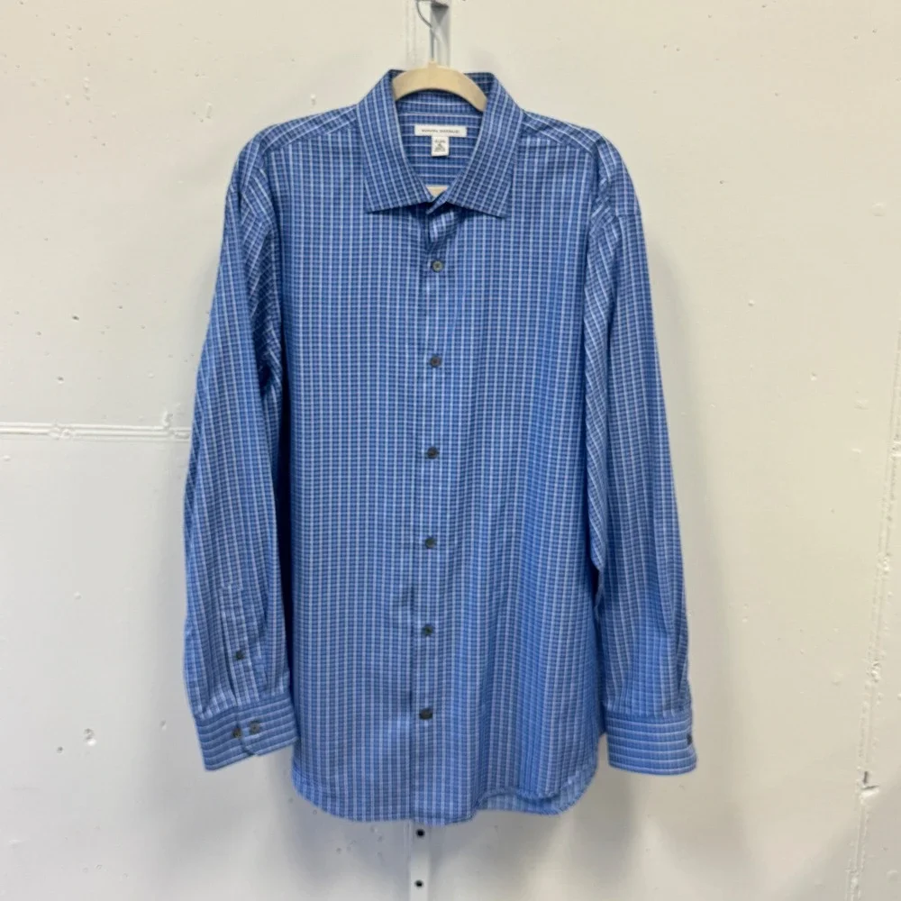 Banana Republic Mens XL Blue Plaid Button Down Shirt 100% Cotton 206792-00